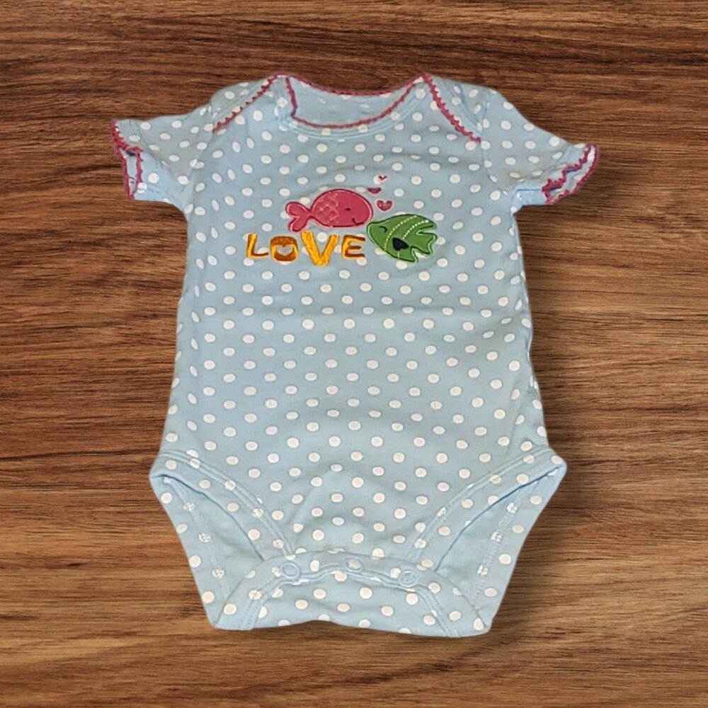 Just One You Carter’s 0-3M Blue Polka Dot Fish LOVE Onesie Baby Girl